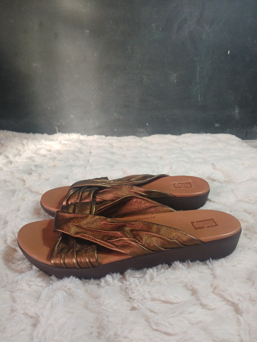 FitFlop Womens Twine Slip On Thong Toe Post Slides Metallic Gold Size 6 - Picture 4 of 11